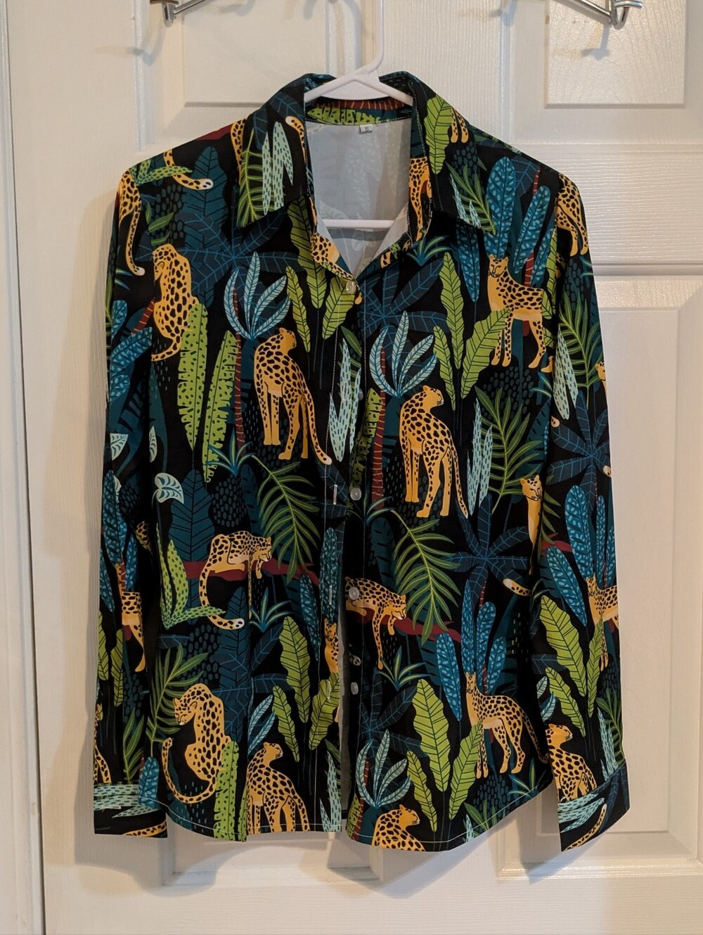 Black Tropical Cheetah Print Button-Up Shirt